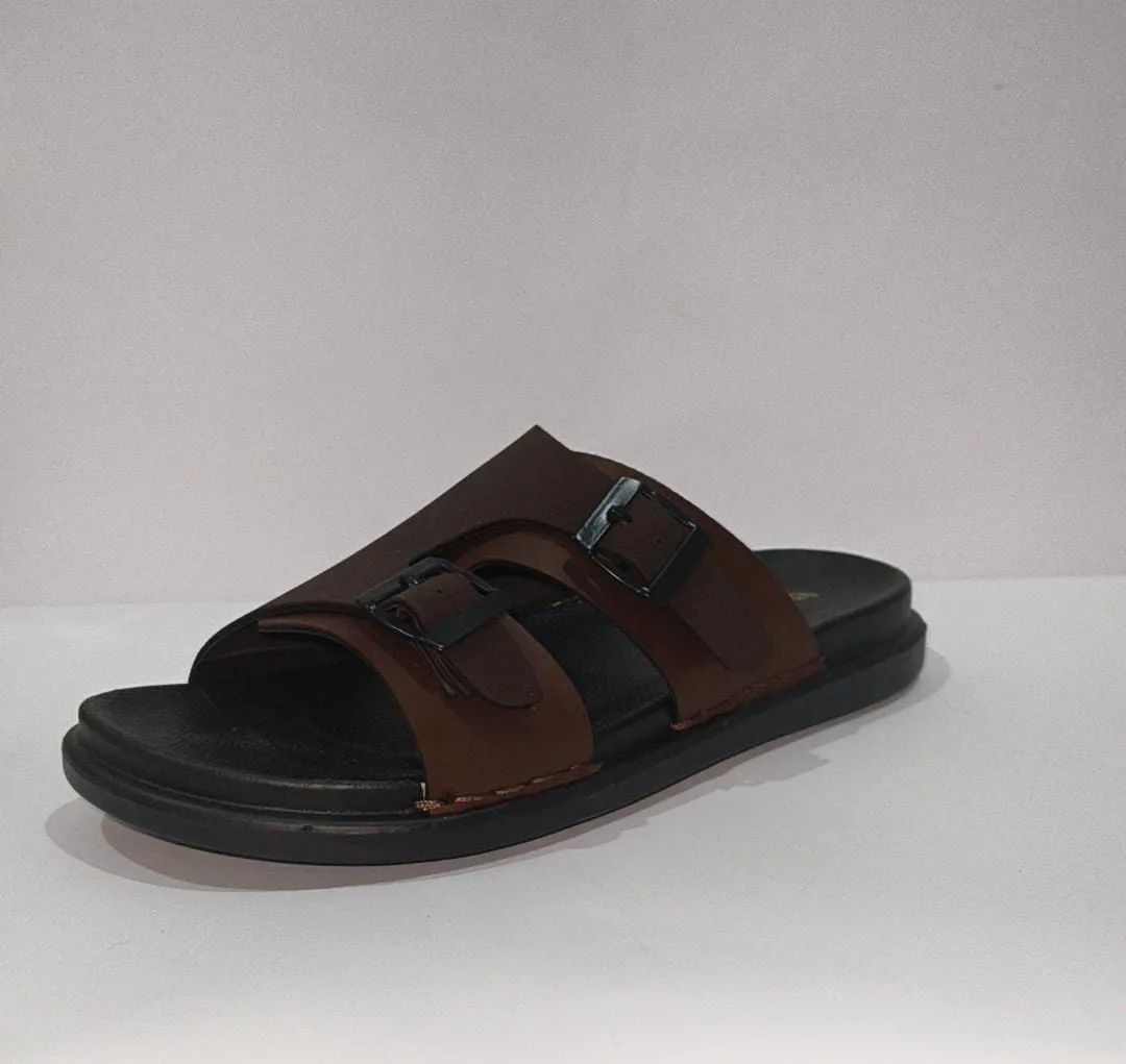 SUFI-96 Men’s Dual Buckle Comfort Slip-On Sandals – Brown