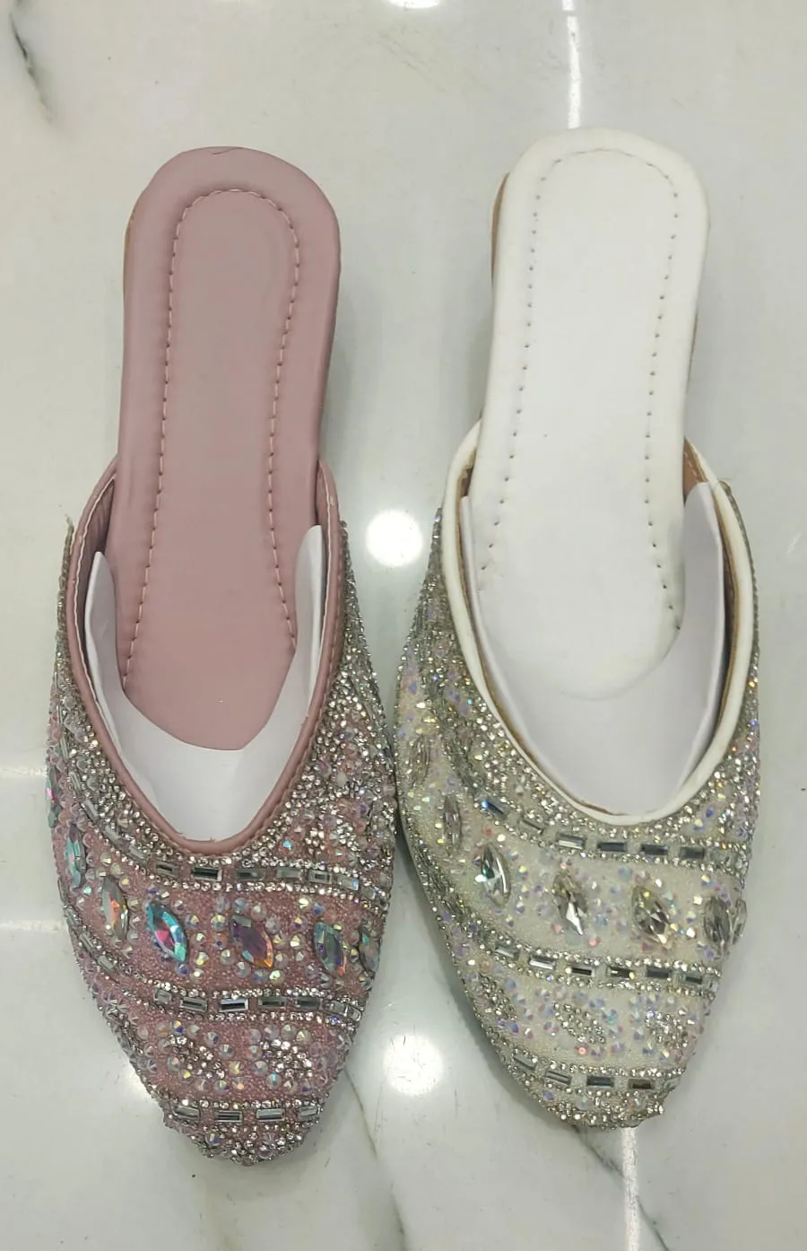 Women's Premium Beaded Ethnic Jutti – Pink & White Combo