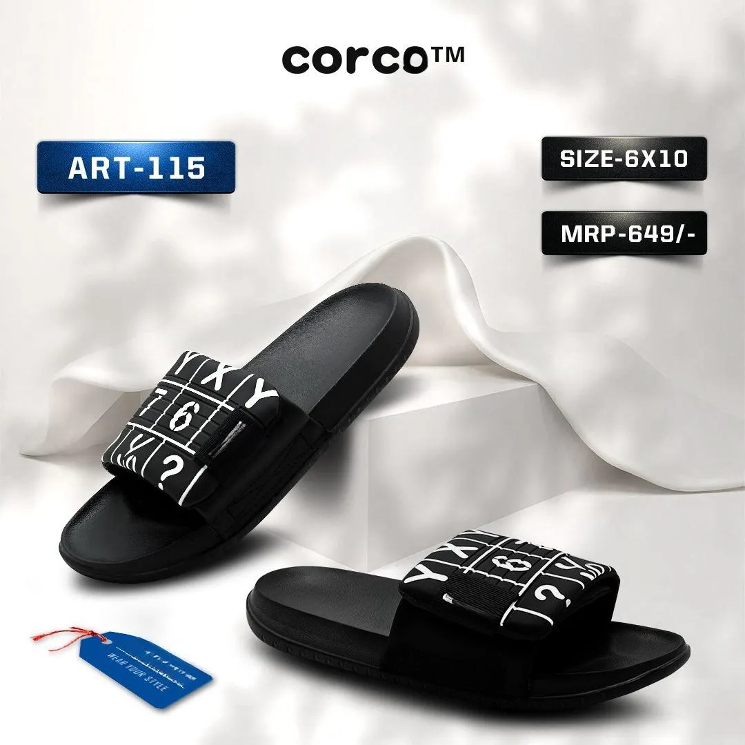 QUALITY-115 Trendy Men’s Stylish Sliders – Black & White Print Design