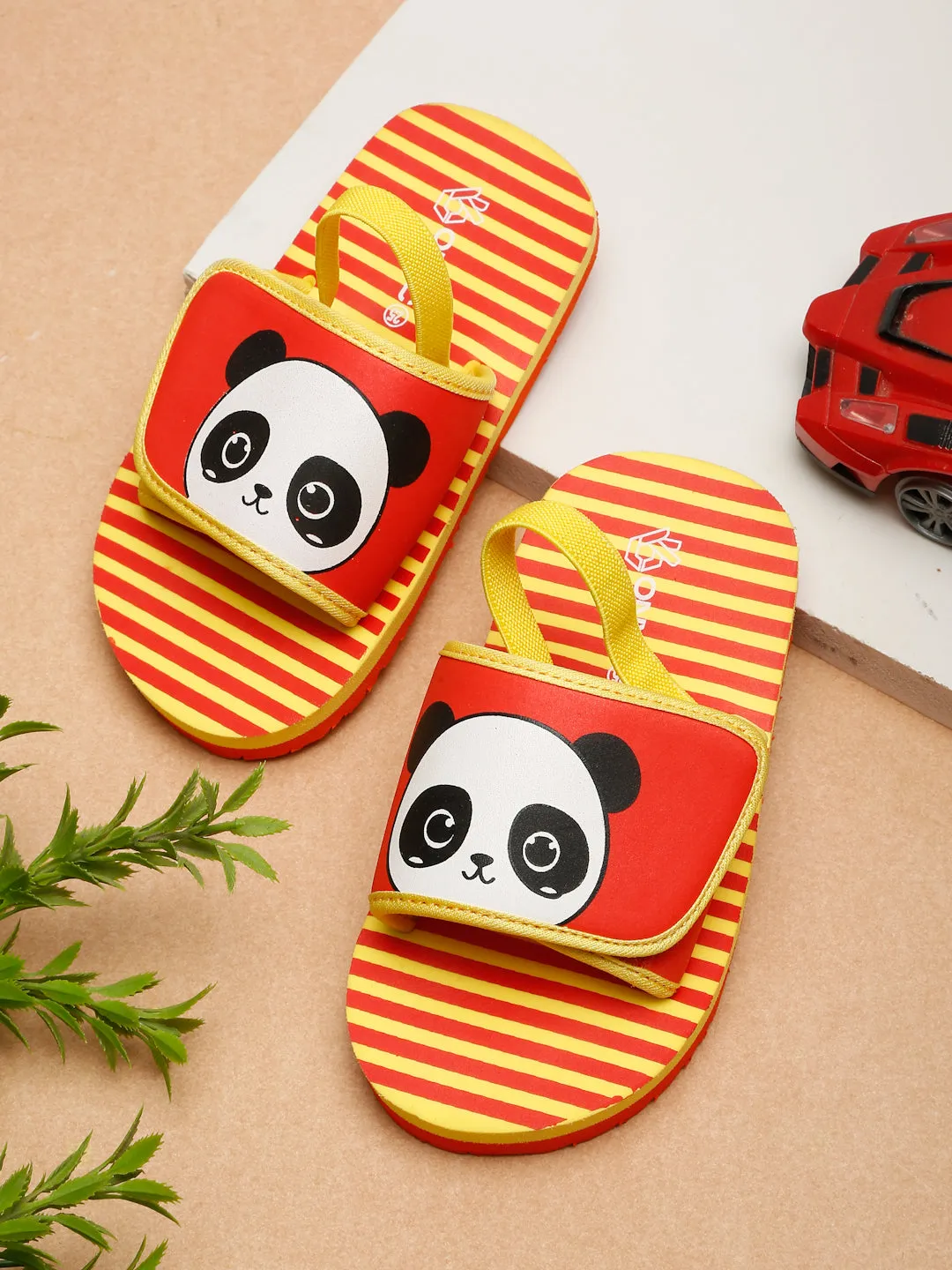ONYC-KN0048 Panda Sliders/Flipflops With Adjustable Strap & Back Support - Red & Yellow (Boys)