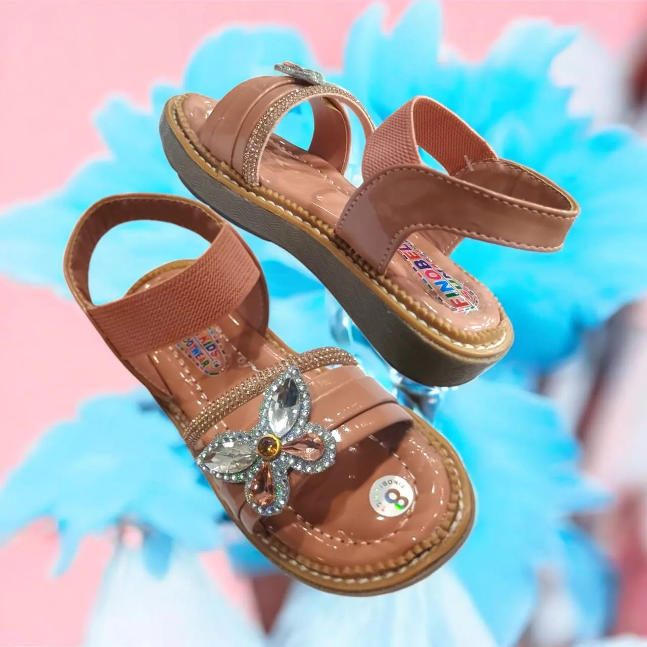 FINOBEL-13 Fancy Kids’ Sandal with Glitter Butterfly & Stone Work