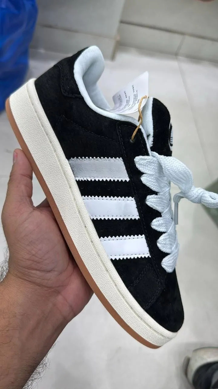 Skinny Potter-103 Classic Black Suede Sneakers with White Stripes