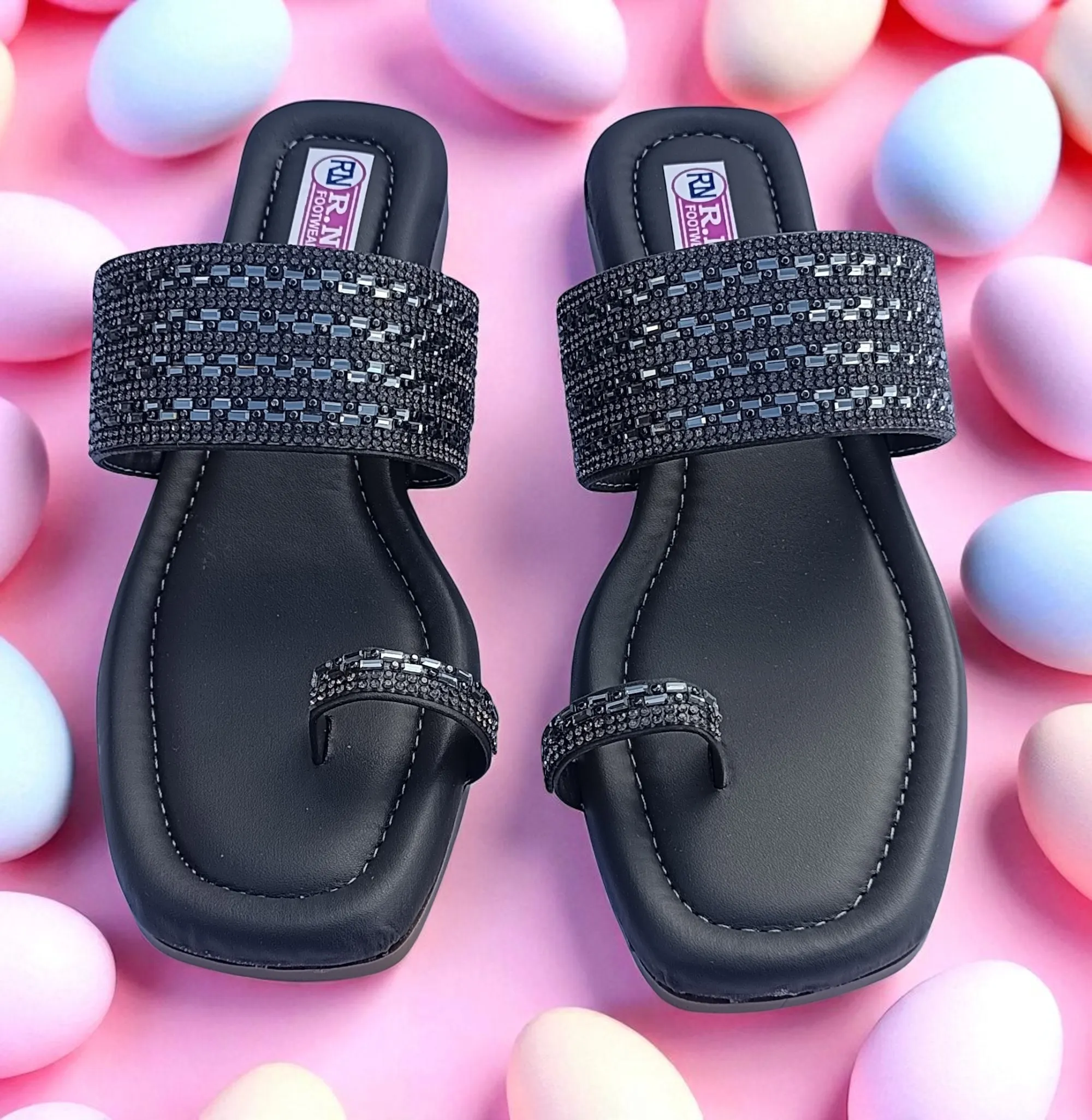 RN FOOTWEAR-T-SHAPE Women’s Embellished Toe-Ring Flat Sandals