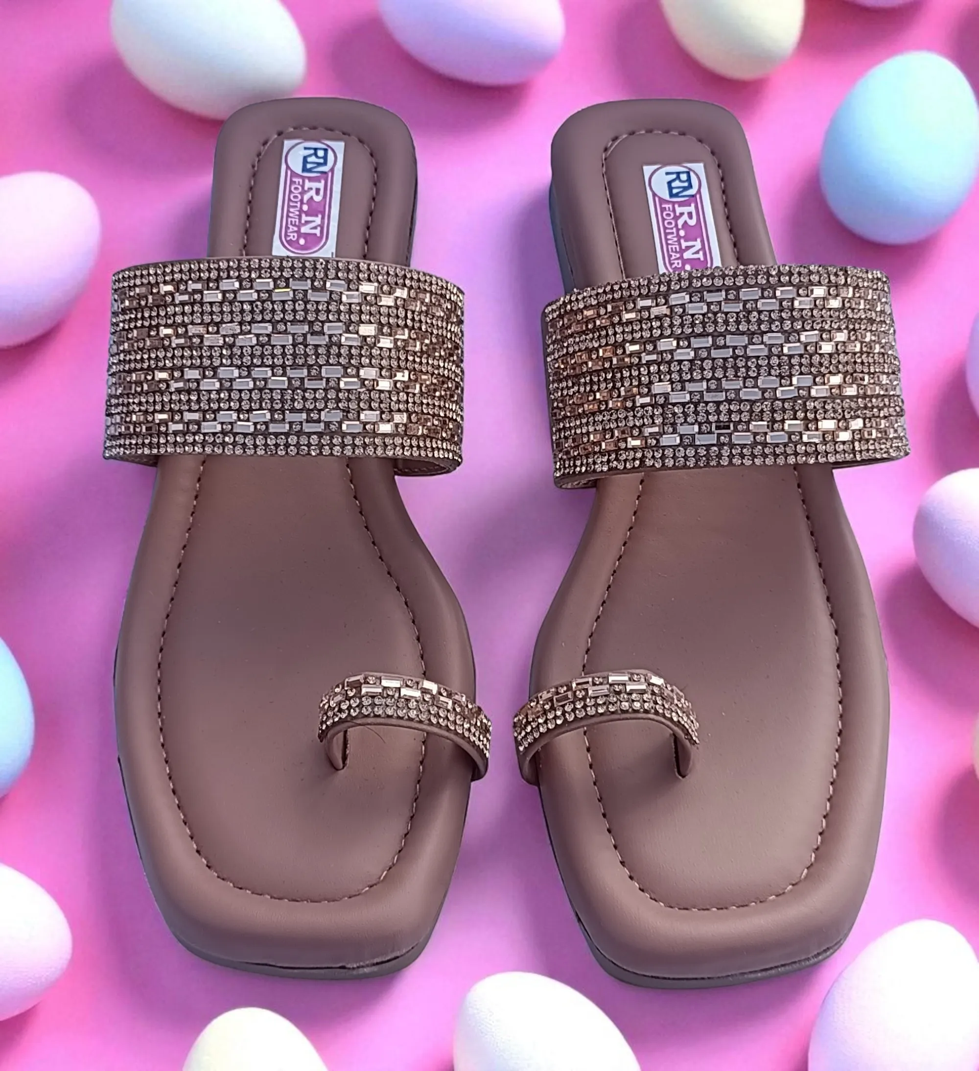 RN FOOTWEAR-T-SHAPE-1 Women’s Embellished Toe-Ring Flat Sandals